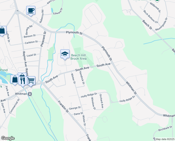 map of restaurants, bars, coffee shops, grocery stores, and more near 707 South Avenue in Whitman