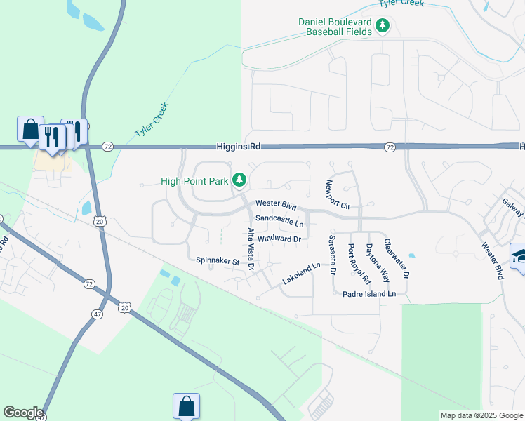 map of restaurants, bars, coffee shops, grocery stores, and more near 1700 Sandcastle Lane in Pingree Grove