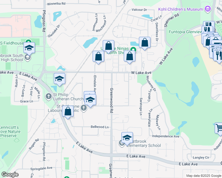 map of restaurants, bars, coffee shops, grocery stores, and more near 1702 Greenwood Avenue in Glenview