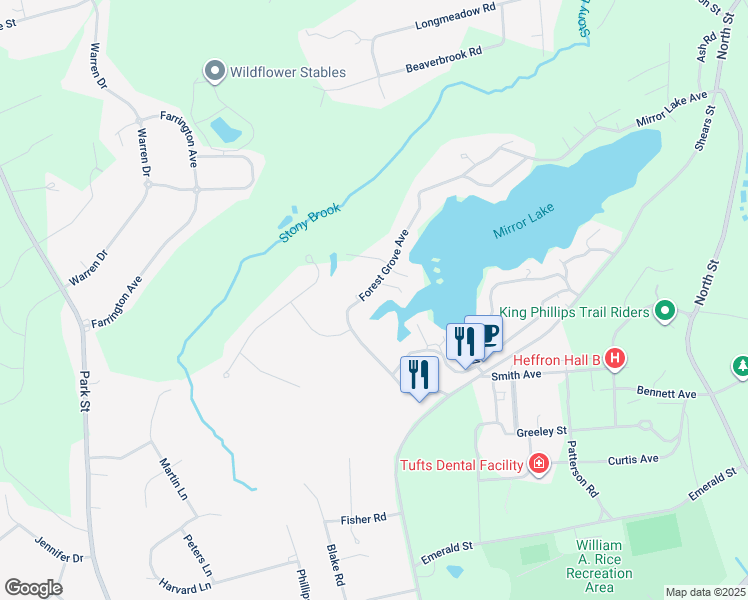 map of restaurants, bars, coffee shops, grocery stores, and more near 162 Forest Grove Avenue in Wrentham