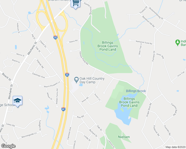 map of restaurants, bars, coffee shops, grocery stores, and more near 55 Matross Lane in Sharon