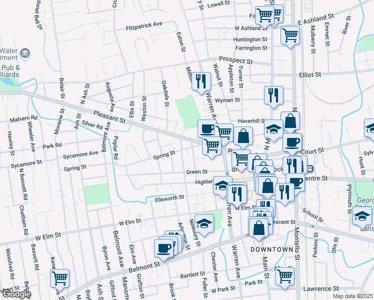 map of restaurants, bars, coffee shops, grocery stores, and more near 9 Olive Terrace in Brockton