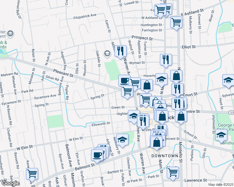 map of restaurants, bars, coffee shops, grocery stores, and more near 9 Olive Terrace in Brockton