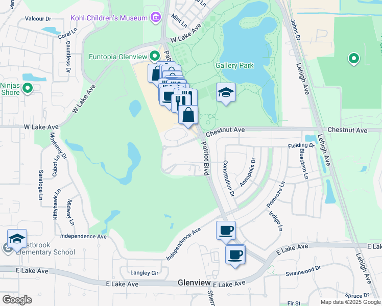 map of restaurants, bars, coffee shops, grocery stores, and more near in Glenview