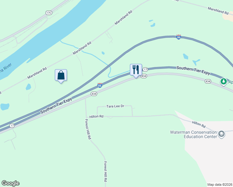 map of restaurants, bars, coffee shops, grocery stores, and more near 4576 Highway 434 in Apalachin