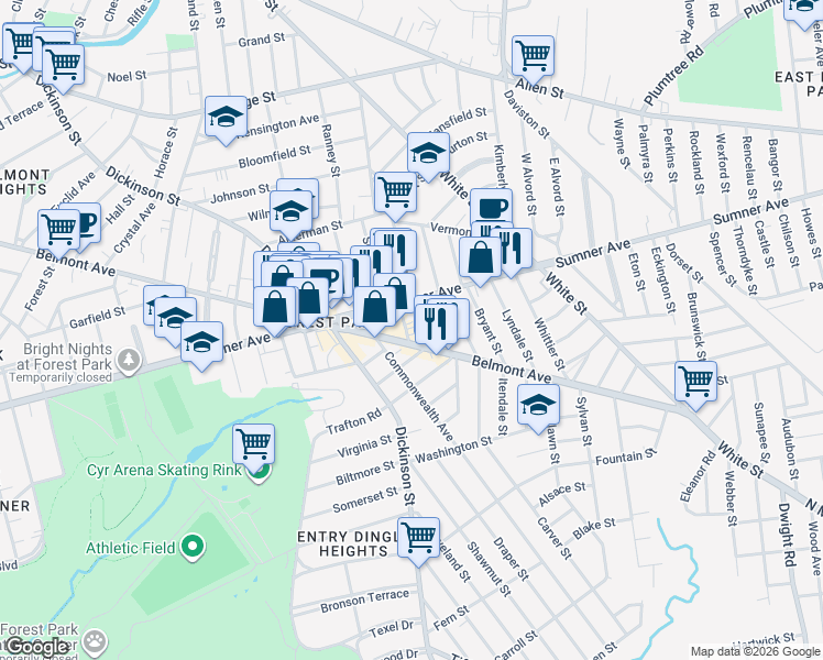 map of restaurants, bars, coffee shops, grocery stores, and more near in Springfield