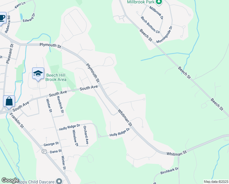 map of restaurants, bars, coffee shops, grocery stores, and more near 38 Rye Hill Street in Whitman