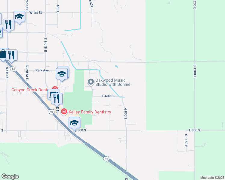 map of restaurants, bars, coffee shops, grocery stores, and more near 695 600 South in Preston