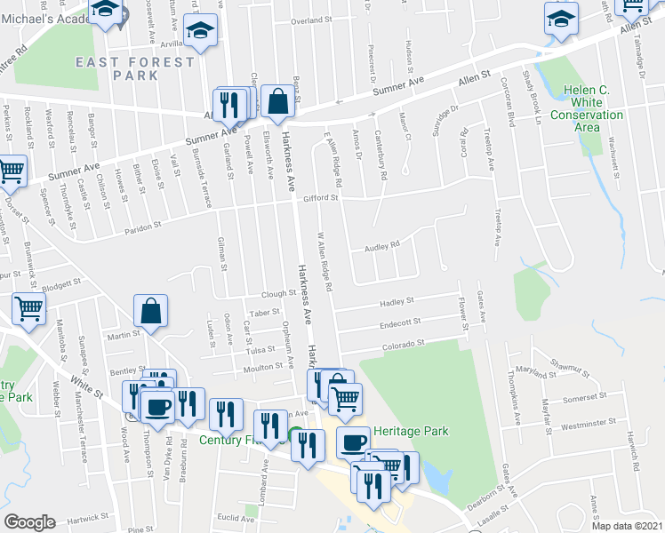map of restaurants, bars, coffee shops, grocery stores, and more near 204 East Allen Ridge Road in Springfield