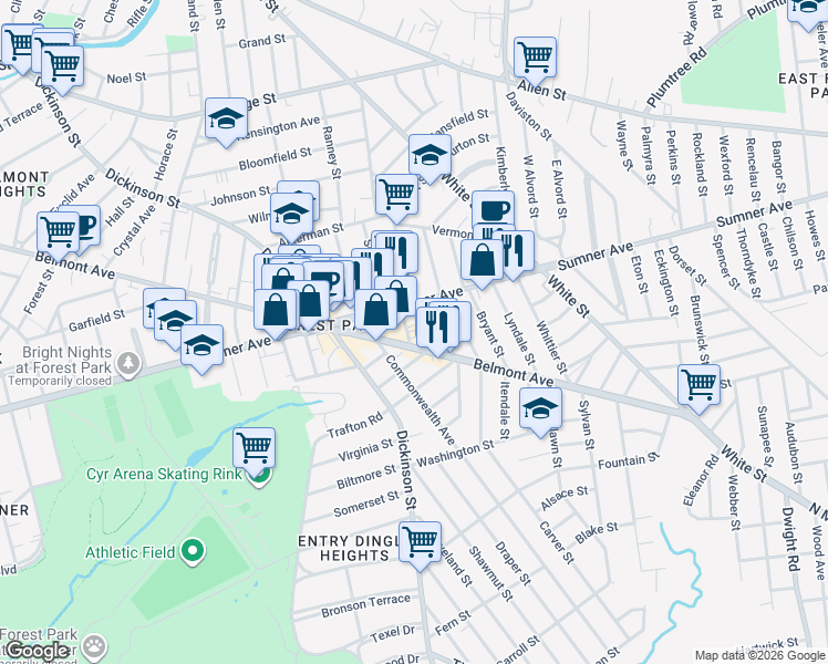 map of restaurants, bars, coffee shops, grocery stores, and more near in Springfield