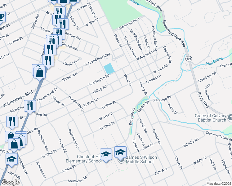 map of restaurants, bars, coffee shops, grocery stores, and more near 716 West 50th Street in Erie