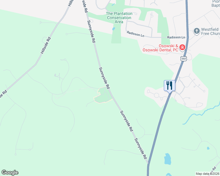 map of restaurants, bars, coffee shops, grocery stores, and more near 76 Sunnyside Road in Southwick