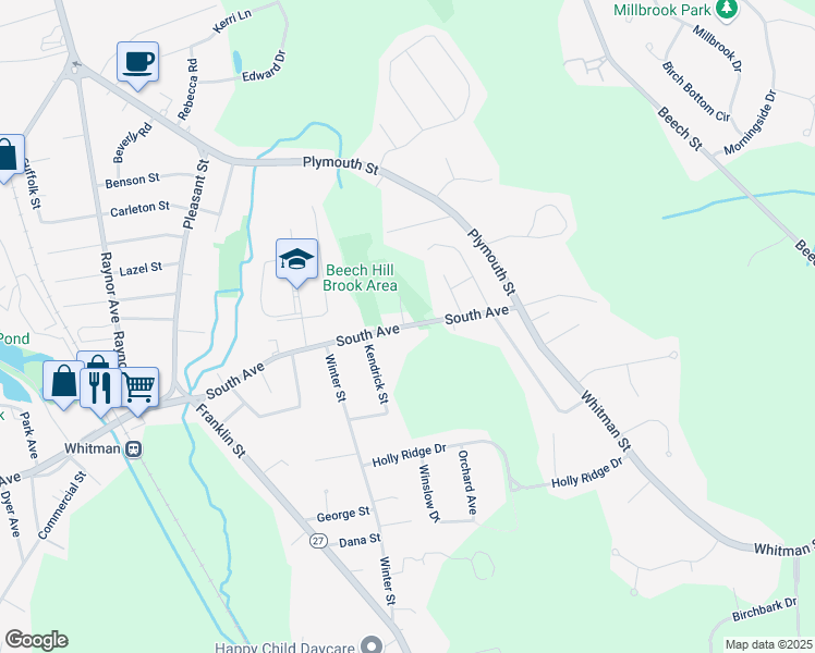 map of restaurants, bars, coffee shops, grocery stores, and more near 707 South Avenue in Whitman