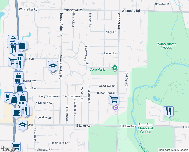map of restaurants, bars, coffee shops, grocery stores, and more near 1021 Huckleberry Lane in Glenview