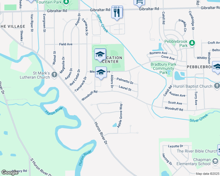 map of restaurants, bars, coffee shops, grocery stores, and more near 29824 Alders Drive in Flat Rock