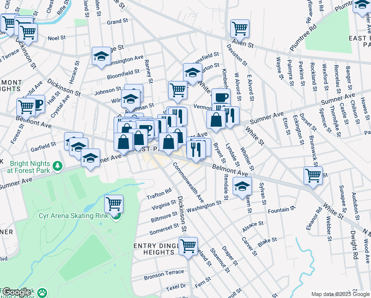 map of restaurants, bars, coffee shops, grocery stores, and more near in Springfield