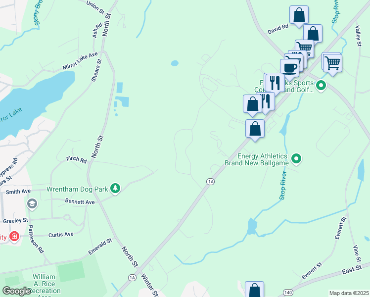 map of restaurants, bars, coffee shops, grocery stores, and more near 635 Dedham Street in Wrentham