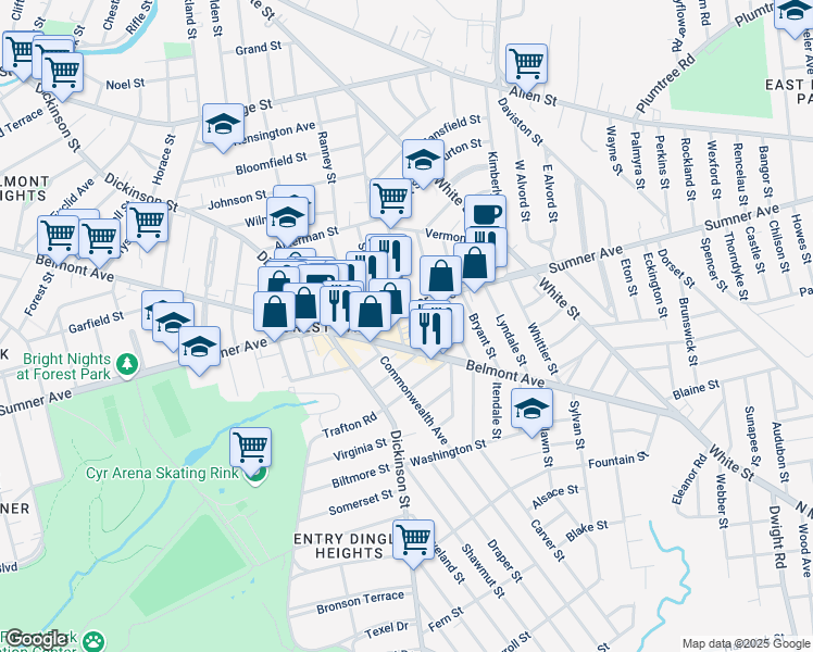 map of restaurants, bars, coffee shops, grocery stores, and more near in Springfield