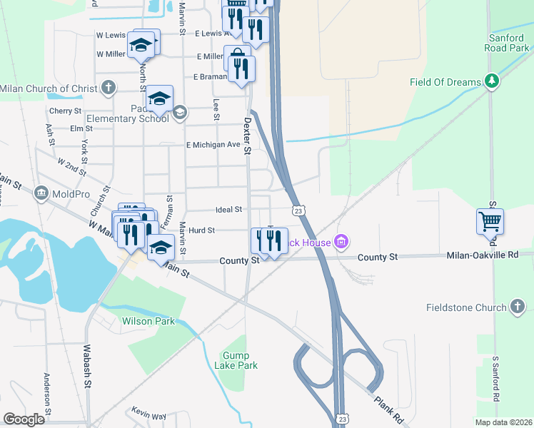 map of restaurants, bars, coffee shops, grocery stores, and more near 515 Ideal Street in Milan