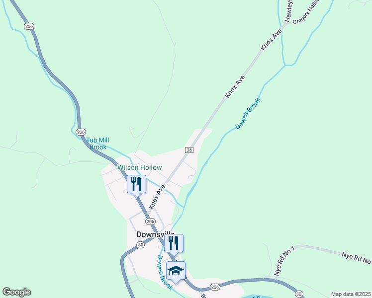 map of restaurants, bars, coffee shops, grocery stores, and more near 381 Knox Ave in Downsville