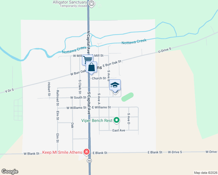 map of restaurants, bars, coffee shops, grocery stores, and more near 300 East Holcomb Street in Athens