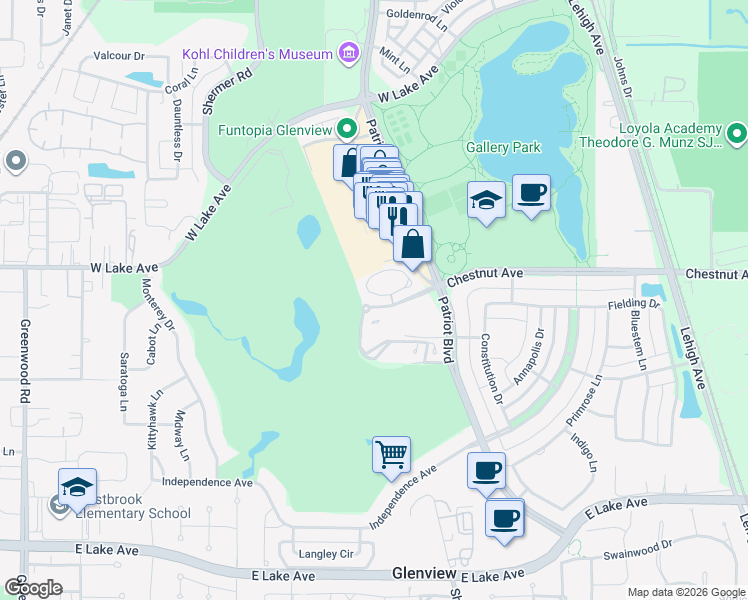 map of restaurants, bars, coffee shops, grocery stores, and more near 1875 Admiral Court in Glenview