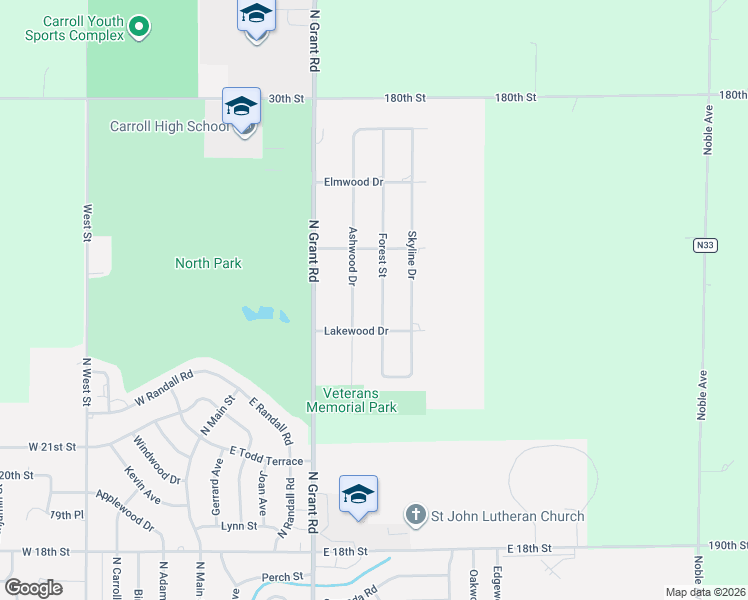 map of restaurants, bars, coffee shops, grocery stores, and more near 2340 Ashwood Drive in Carroll