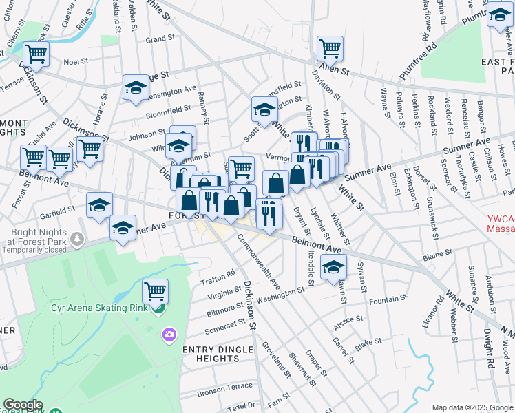 map of restaurants, bars, coffee shops, grocery stores, and more near 615 Sumner Avenue in Springfield