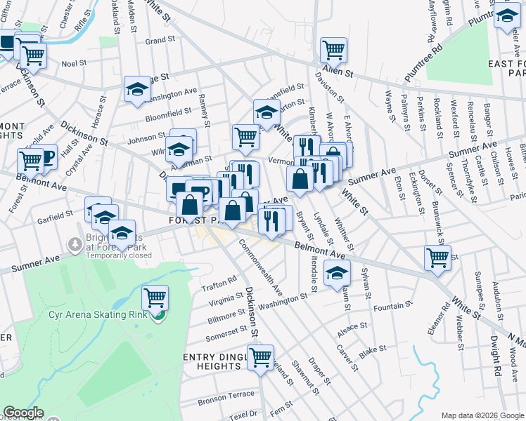 map of restaurants, bars, coffee shops, grocery stores, and more near 627 Sumner Avenue in Springfield