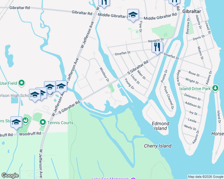 map of restaurants, bars, coffee shops, grocery stores, and more near 30711 South Gibraltar Road in Rockwood
