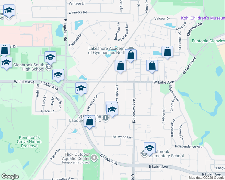 map of restaurants, bars, coffee shops, grocery stores, and more near 3423 West Lake Avenue in Glenview