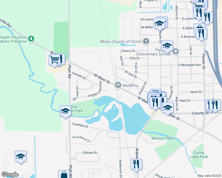 map of restaurants, bars, coffee shops, grocery stores, and more near 397 Argyle Court in Milan