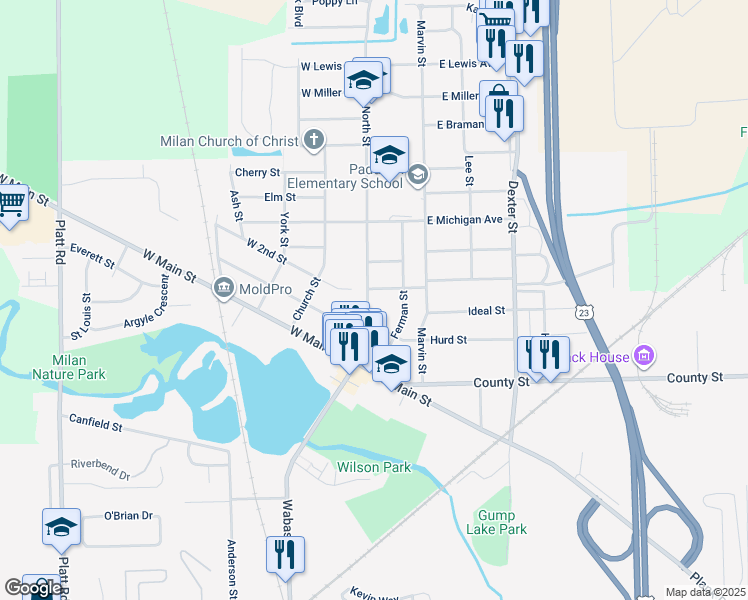 map of restaurants, bars, coffee shops, grocery stores, and more near 230 North Street in Milan