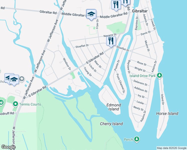 map of restaurants, bars, coffee shops, grocery stores, and more near 30369 Young Drive in Rockwood