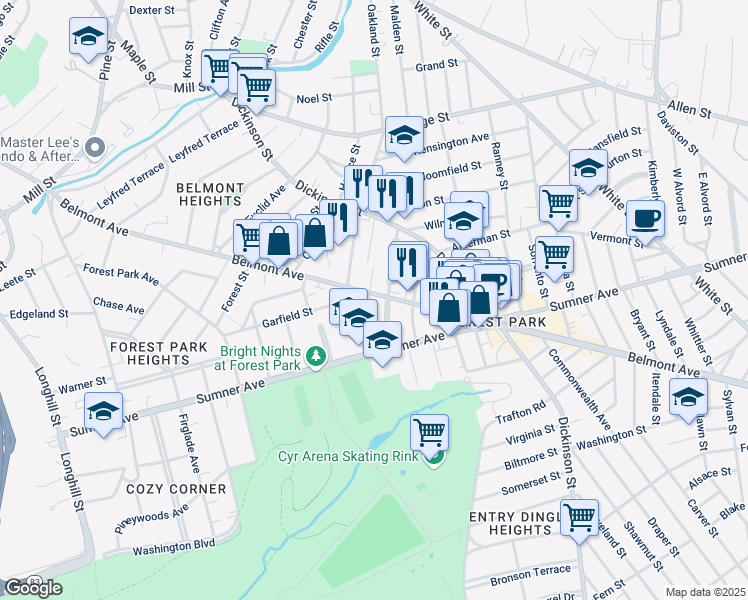 map of restaurants, bars, coffee shops, grocery stores, and more near in Springfield