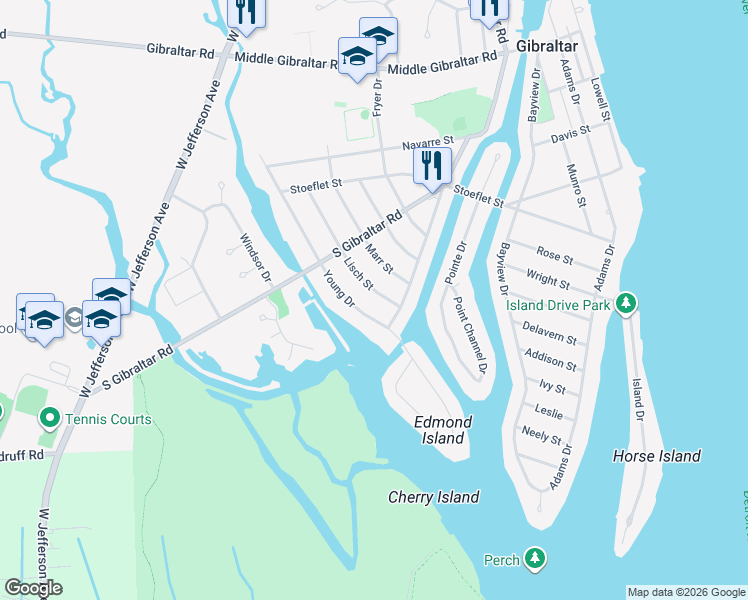 map of restaurants, bars, coffee shops, grocery stores, and more near 30369 Young Drive in Rockwood