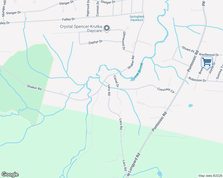 map of restaurants, bars, coffee shops, grocery stores, and more near 16 Laro Road in Westfield