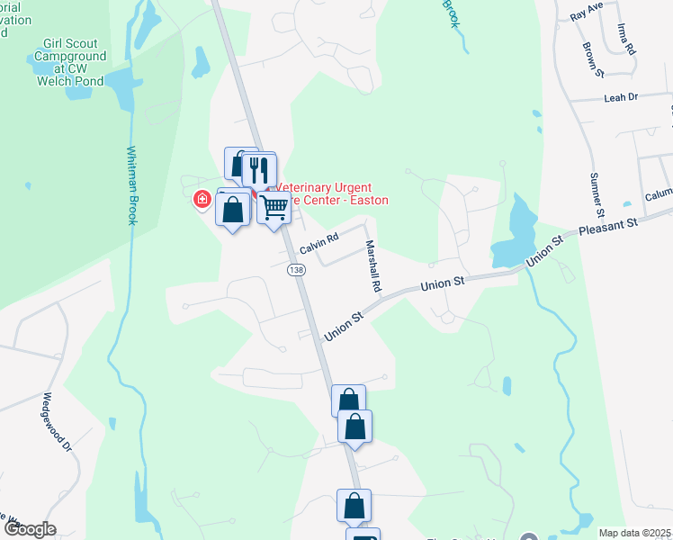 map of restaurants, bars, coffee shops, grocery stores, and more near 11 Kenneth Road in Easton