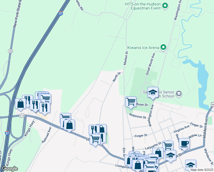 map of restaurants, bars, coffee shops, grocery stores, and more near 83 North Street in Saugerties