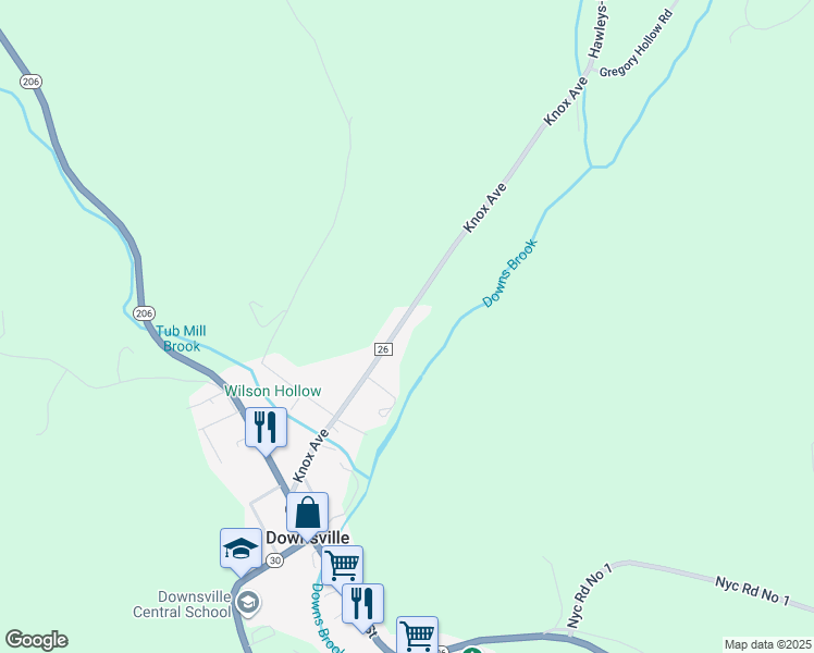 map of restaurants, bars, coffee shops, grocery stores, and more near 381 Knox Ave in Downsville