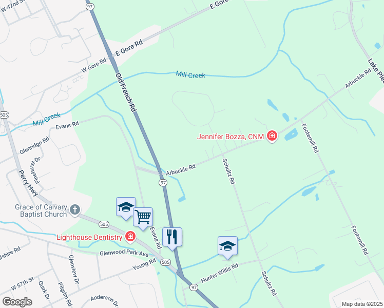 map of restaurants, bars, coffee shops, grocery stores, and more near 202 Arbuckle Rd in Erie