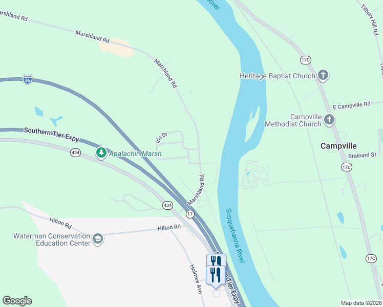 map of restaurants, bars, coffee shops, grocery stores, and more near 5 Iris Dr in Apalachin