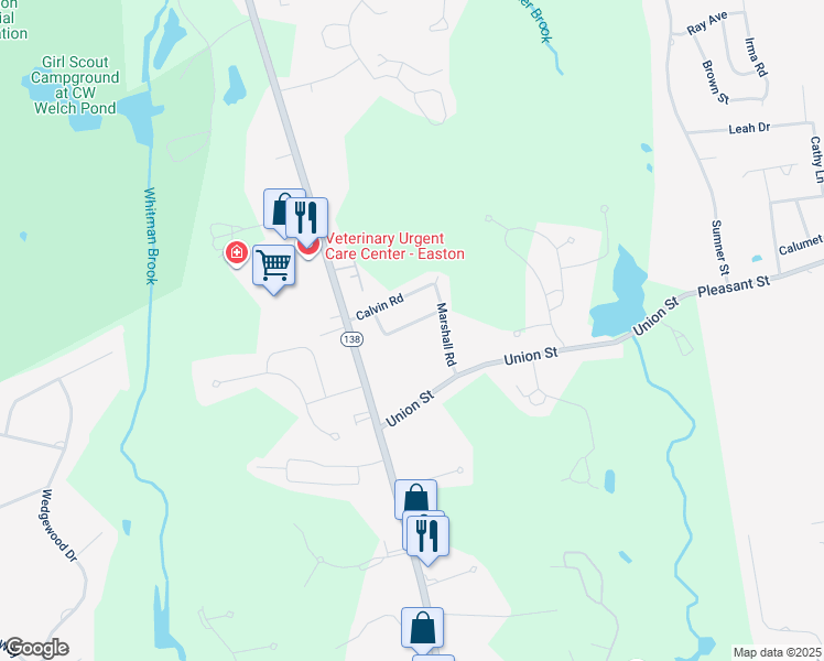 map of restaurants, bars, coffee shops, grocery stores, and more near 11 Kenneth Road in Easton