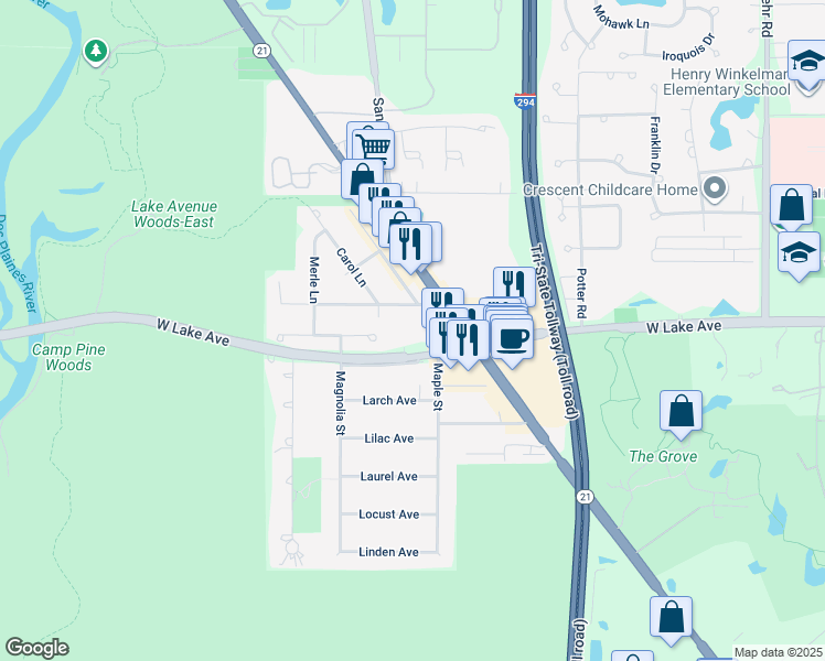 map of restaurants, bars, coffee shops, grocery stores, and more near 4700 West Lake Avenue in Glenview