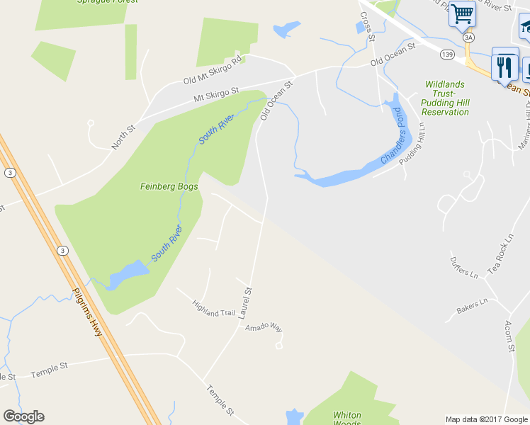 map of restaurants, bars, coffee shops, grocery stores, and more near 300 Old Ocean Street in Marshfield
