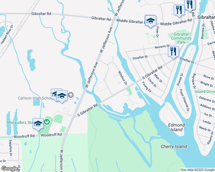 map of restaurants, bars, coffee shops, grocery stores, and more near 30010 Kingsbridge Drive in Gibraltar