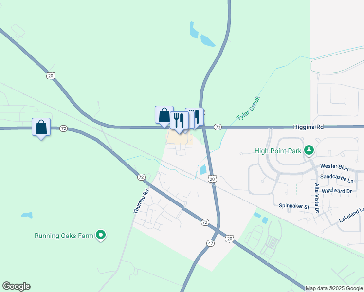 map of restaurants, bars, coffee shops, grocery stores, and more near 2340 Upland Road in Pingree Grove