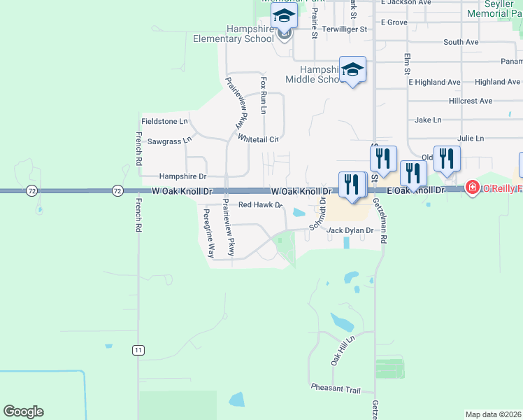 map of restaurants, bars, coffee shops, grocery stores, and more near 208 Barn Owl Drive in Hampshire