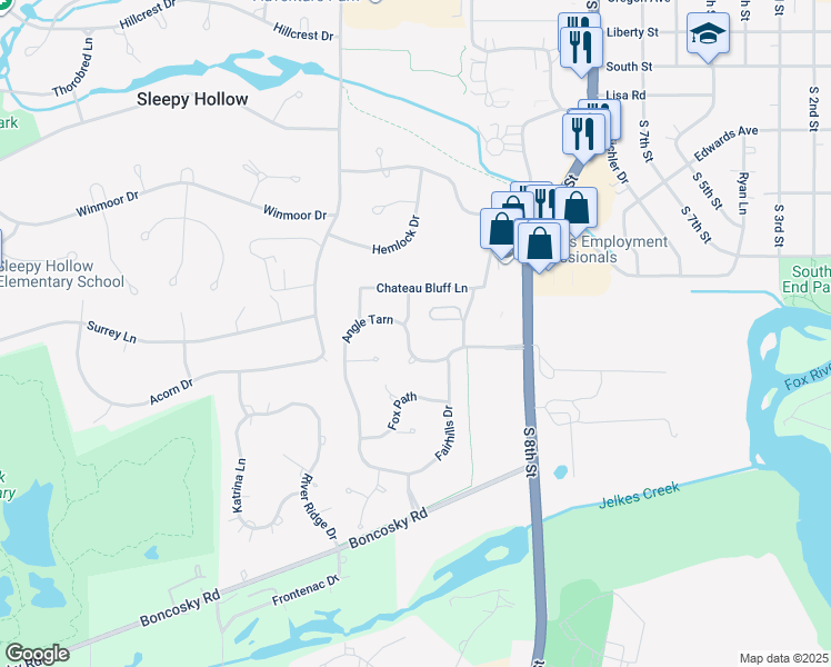map of restaurants, bars, coffee shops, grocery stores, and more near 1044 Angle Tarn in West Dundee