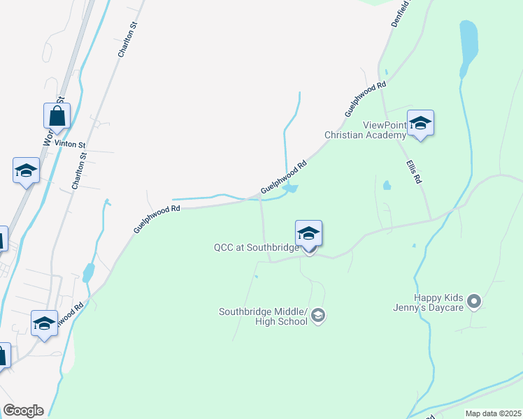 map of restaurants, bars, coffee shops, grocery stores, and more near 93 Torrey Road in Southbridge